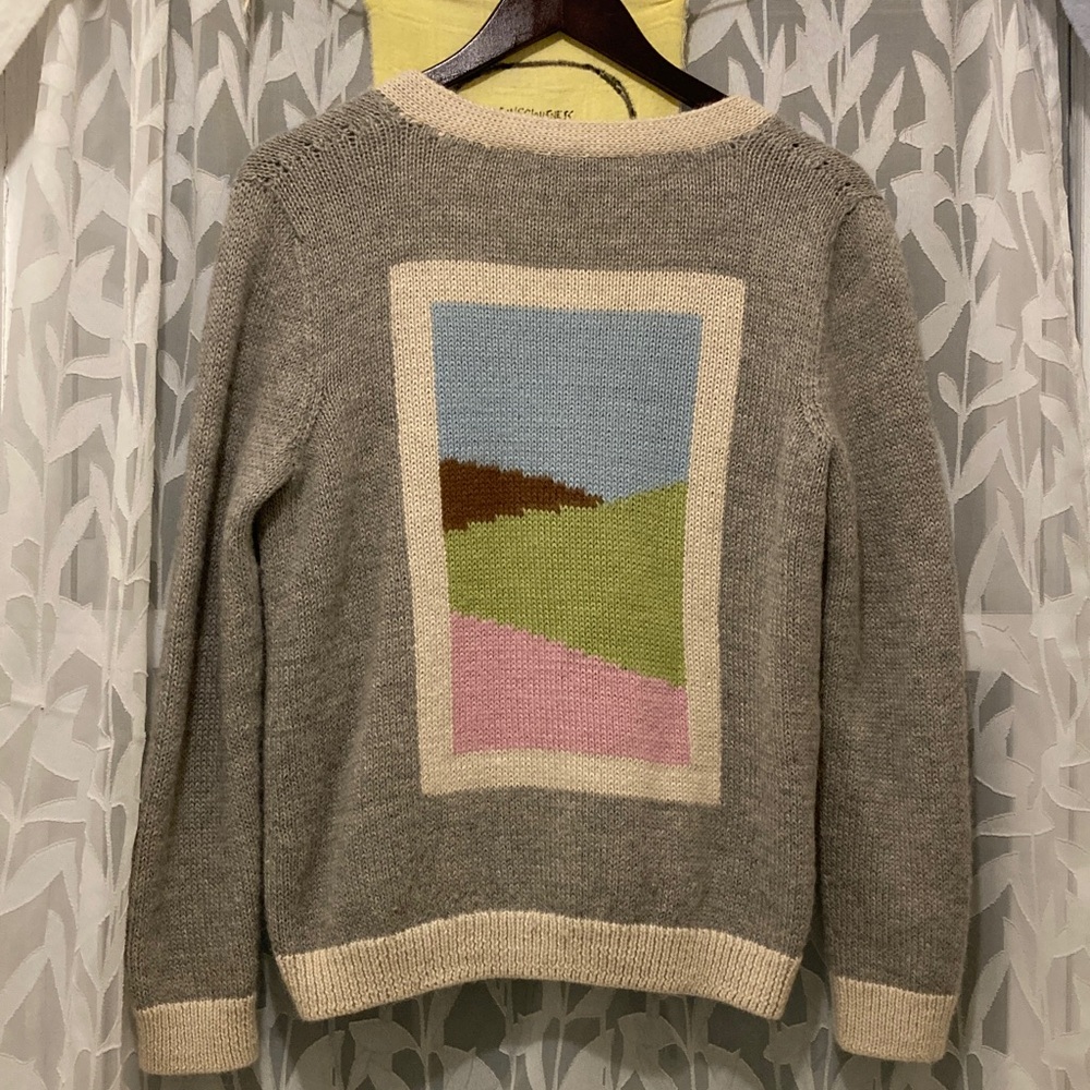 Dusen Dusen Grey Combo Frame Cardigan Sweater S/M - Picture 3 of 5